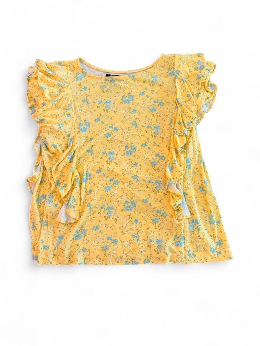 Chaps Yellow Floral Ruffle Sleeve Tee